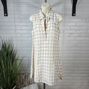 Emerald Sundae Tan Sleeveless Plaid Mini Shirt Dress Size Medium